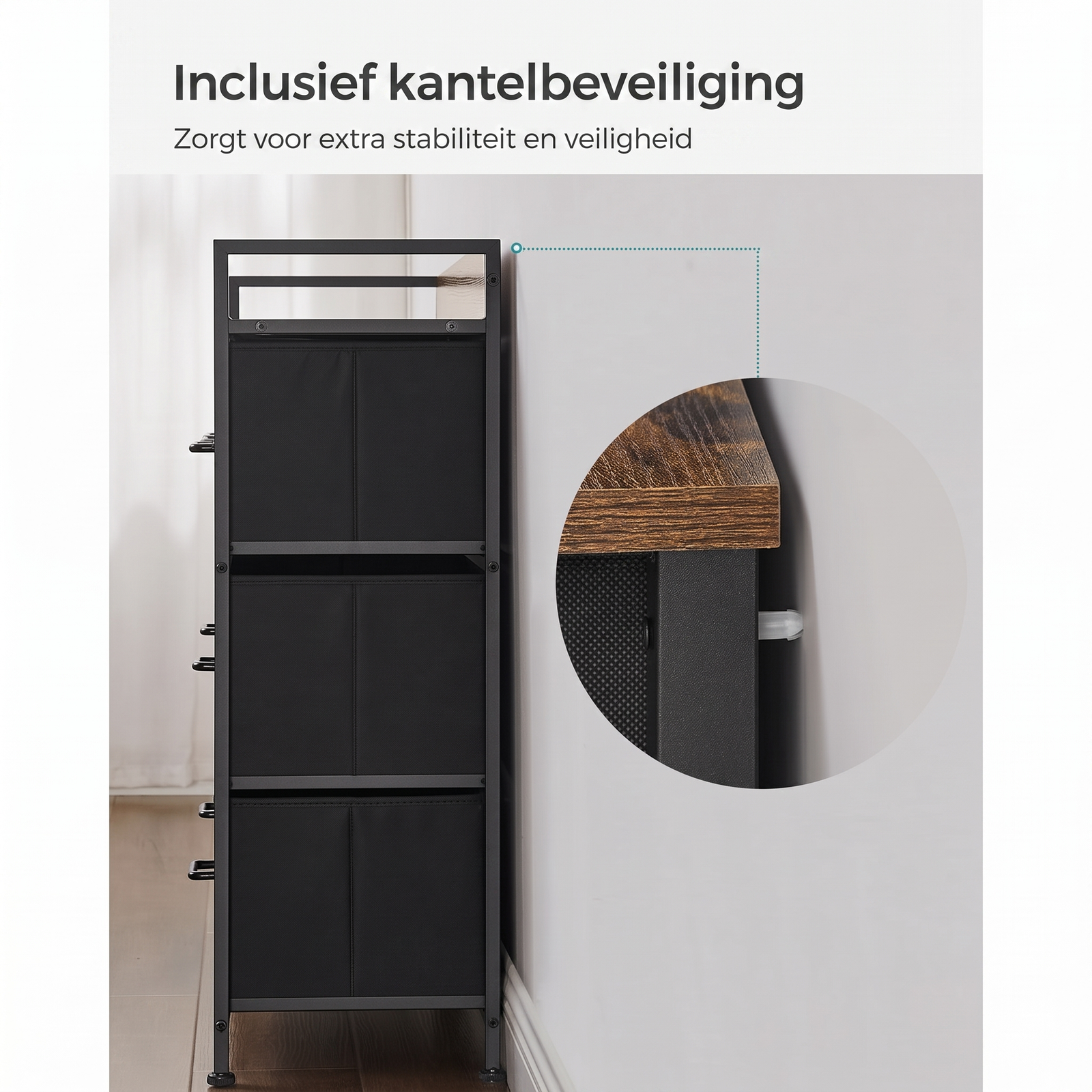 Industriële Ladekast met 7 Stoffen Lades en Metalen Frame – productweergave 5 | De Groot Living