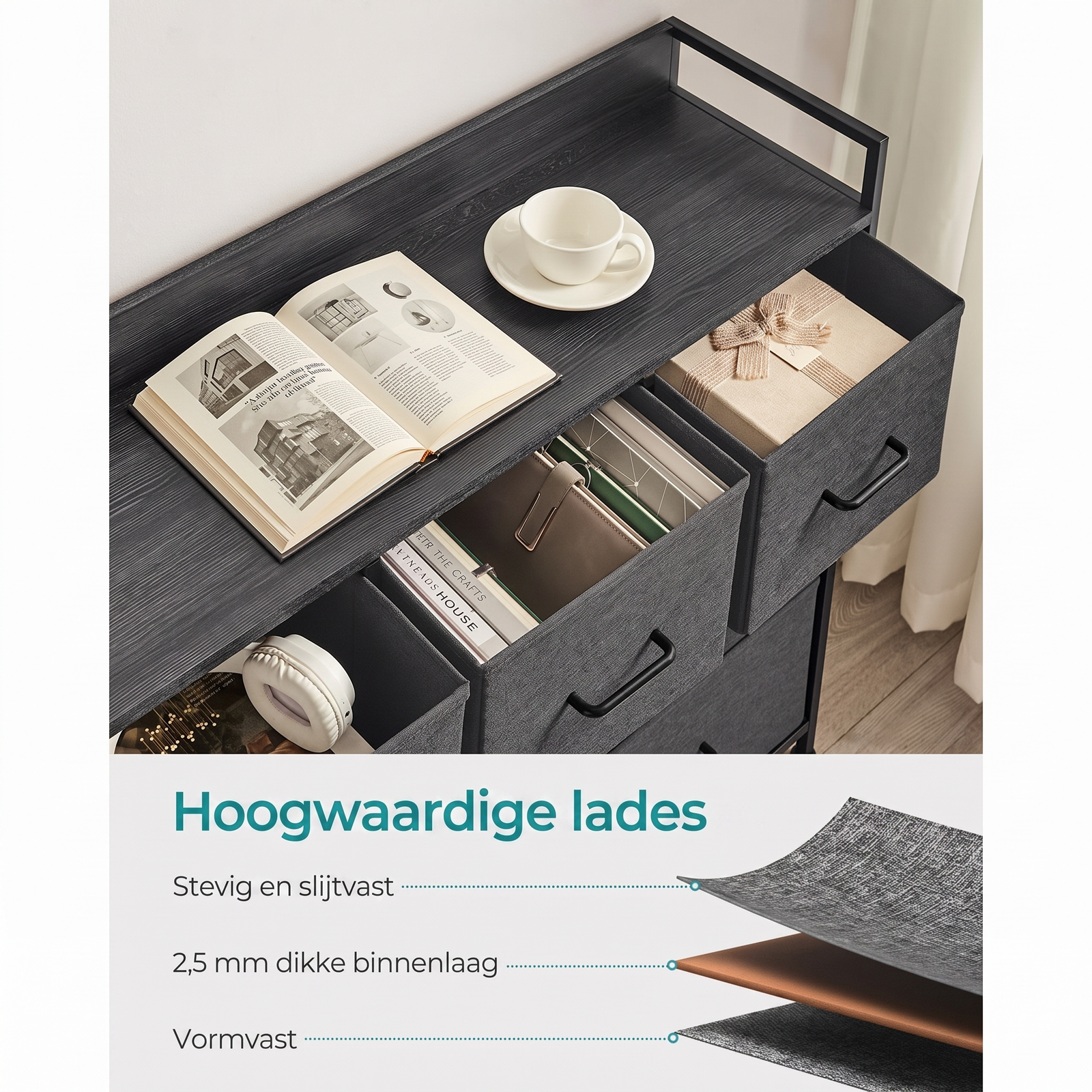 Industriële Ladekast met 7 Stoffen Lades en Metalen Frame – productweergave 23 | De Groot Living