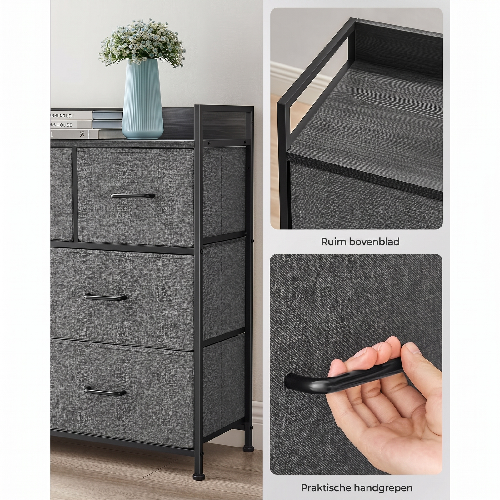Industriële Ladekast met 7 Stoffen Lades en Metalen Frame – productweergave 25 | De Groot Living