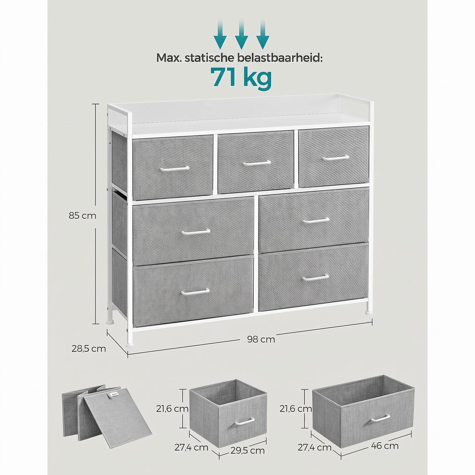 Industriële Ladekast met 7 Stoffen Lades en Metalen Frame – productweergave 33 | De Groot Living