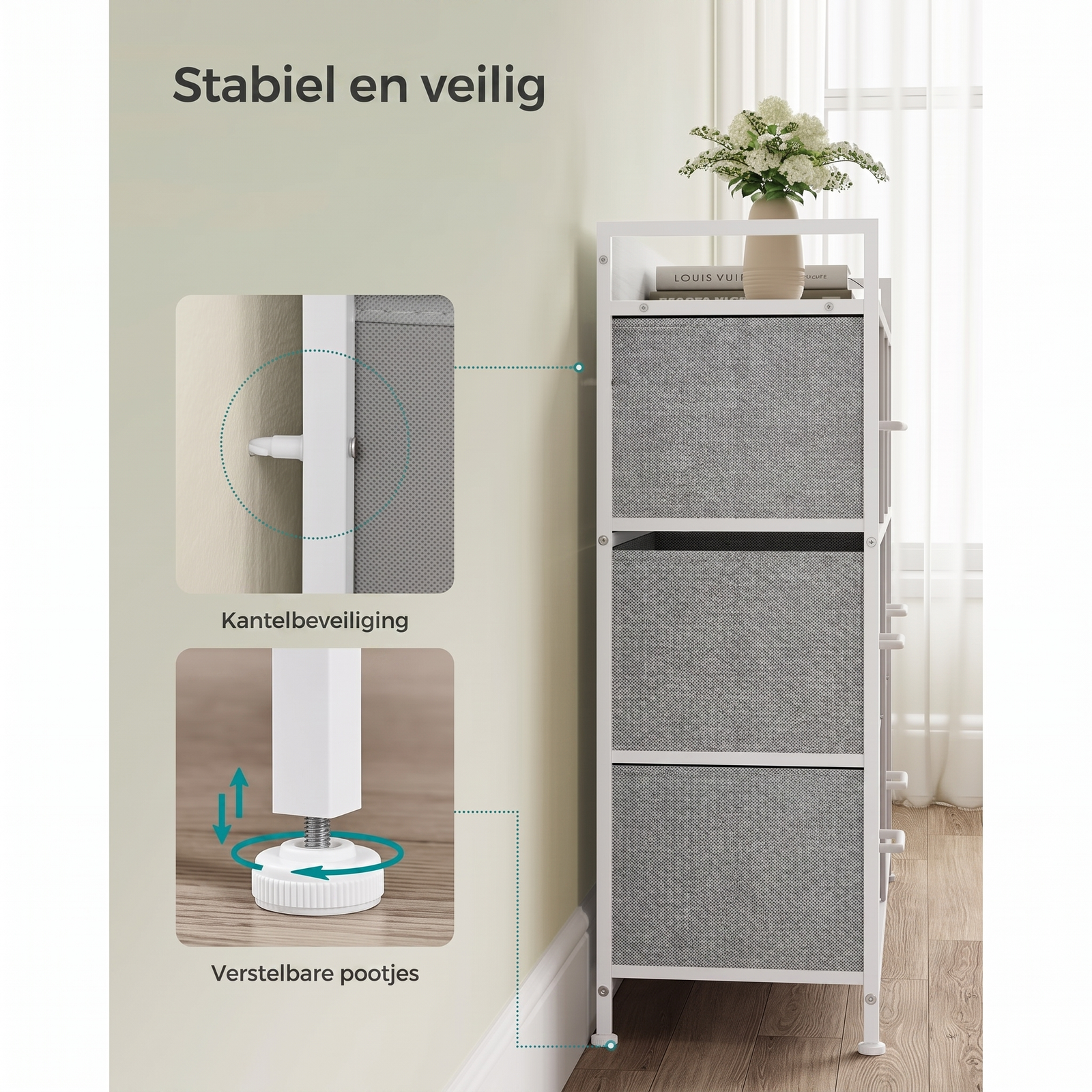 Industriële Ladekast met 7 Stoffen Lades en Metalen Frame – productweergave 34 | De Groot Living