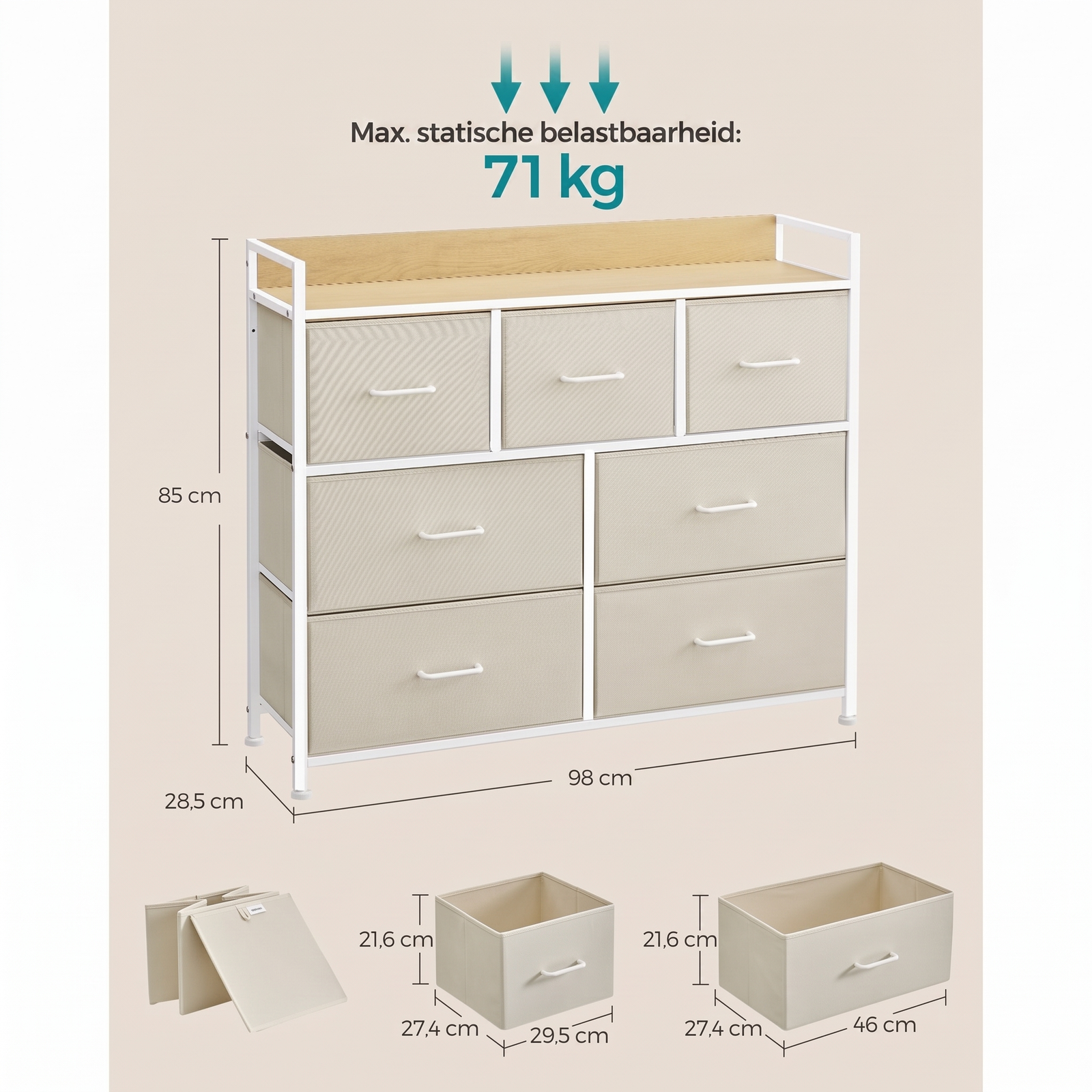 Industriële Ladekast met 7 Stoffen Lades en Metalen Frame – productweergave 42 | De Groot Living