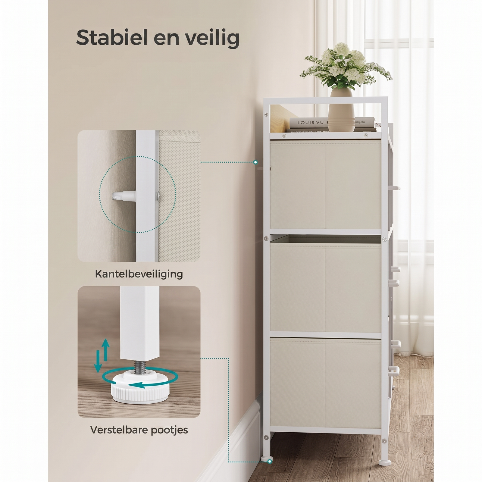 Industriële Ladekast met 7 Stoffen Lades en Metalen Frame – productweergave 43 | De Groot Living