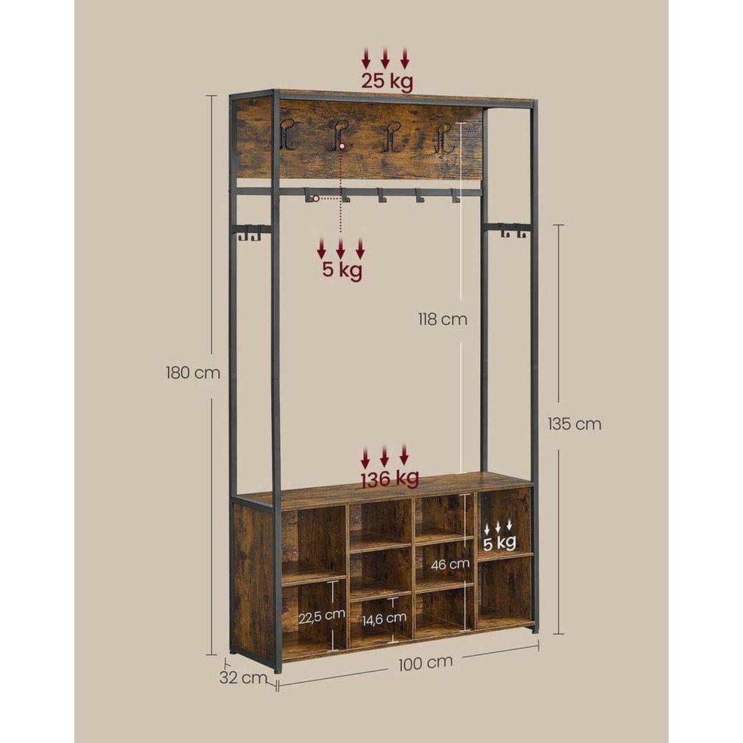 Kapstok Met Bank en Schoenenrek Voor Hal en Entree 4-in-1 Ontwerp – productweergave 6 | De Groot Living