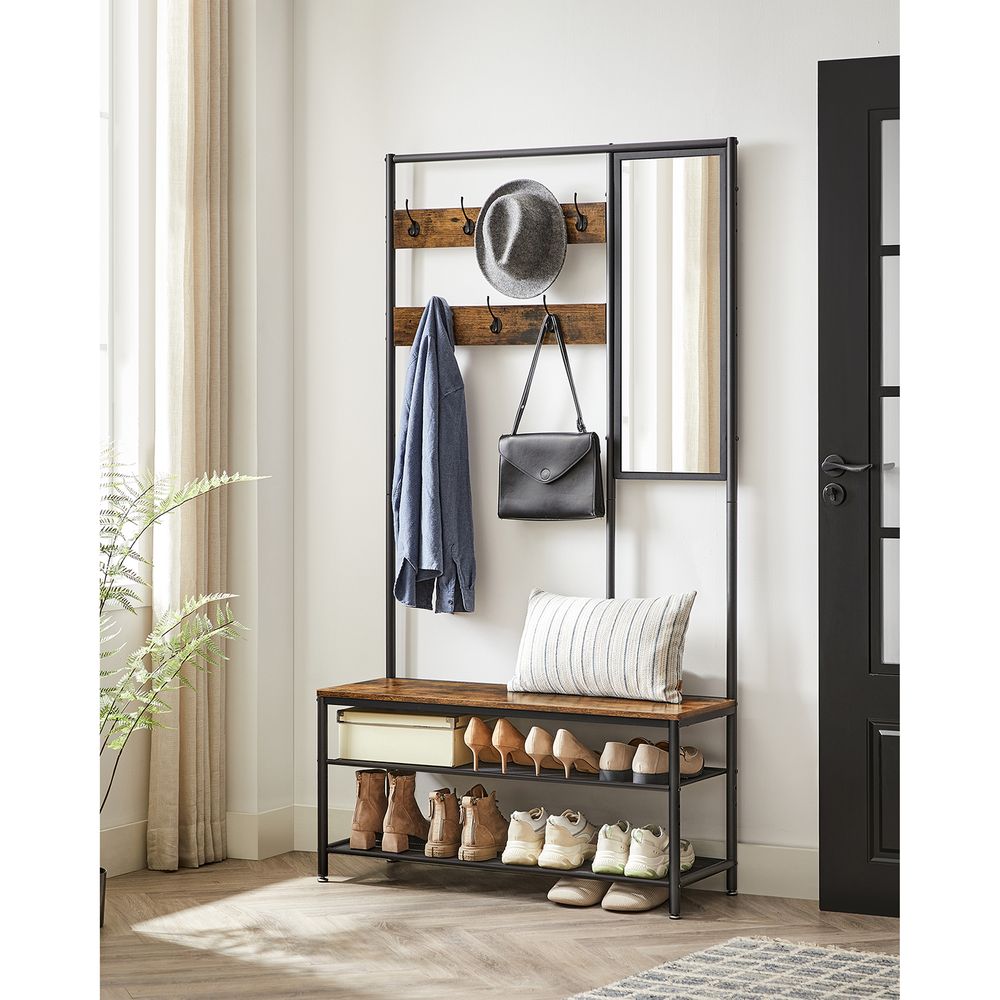 Kapstok met Schoenenrek en Spiegel 4-in-1 Halmeubel – close-up detail | De Groot Living