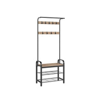 Kapstok met Schoenenrek en Zitbank in Industriële Stijl met Houtlook – close-up detail | De Groot Living