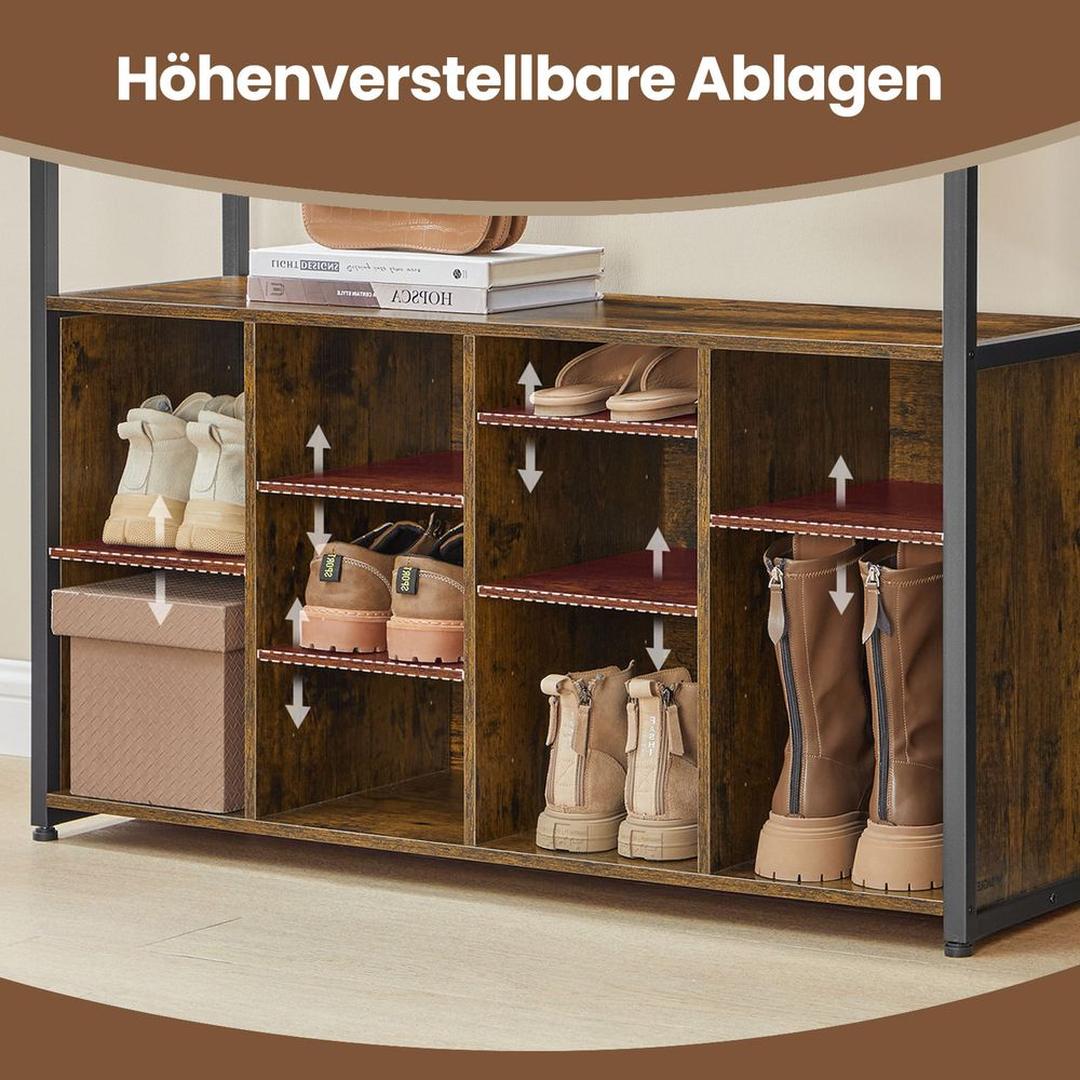 Kapstok met Schoenenrek en Zitbank Voor Hal Met Verstelbare Planken – productweergave 3 | De Groot Living