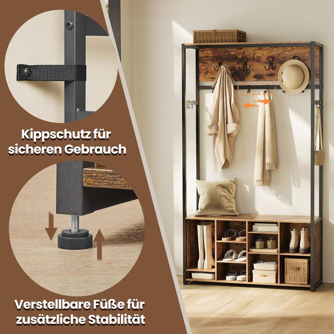 Kapstok met Schoenenrek en Zitbank Voor Hal Met Verstelbare Planken – productweergave 4 | De Groot Living