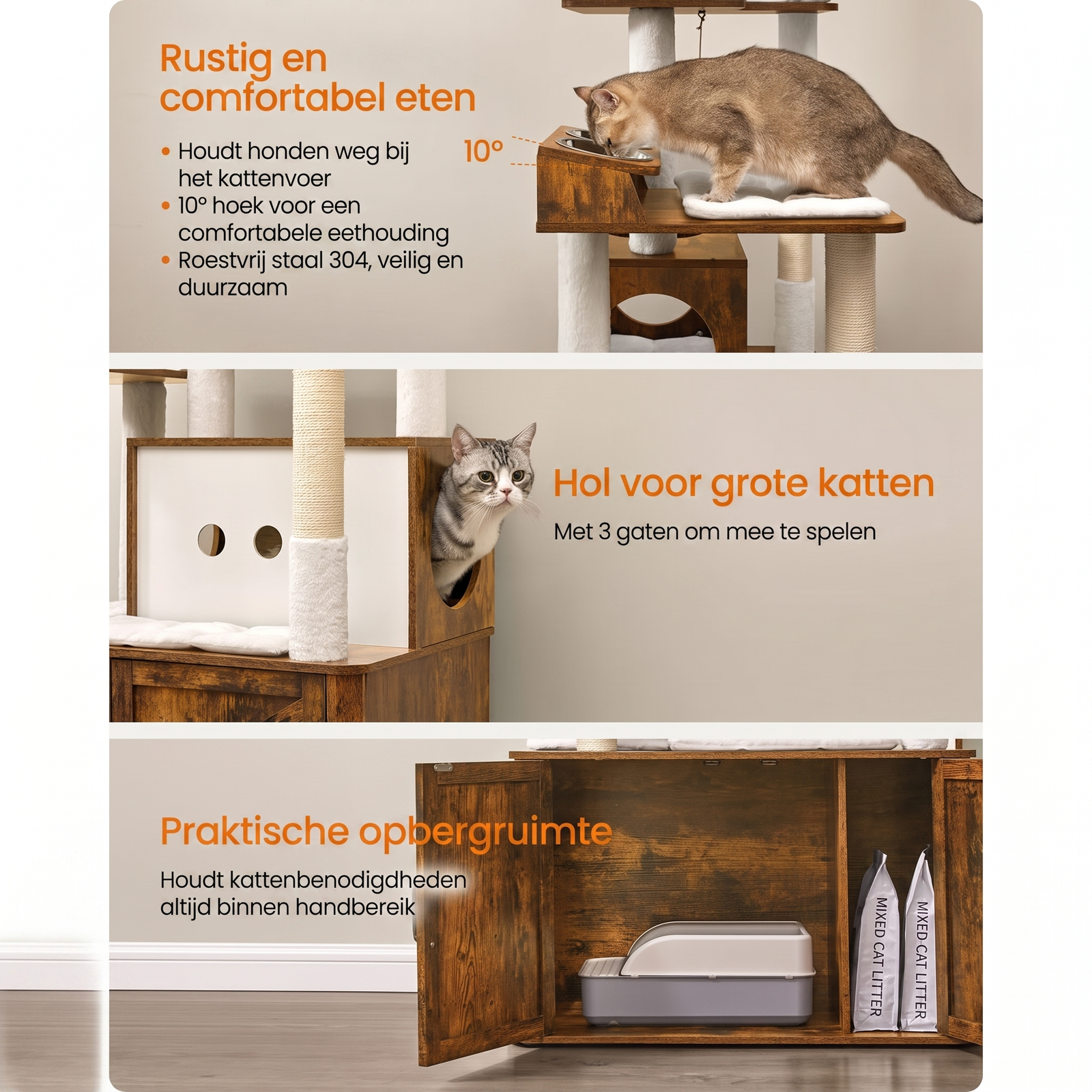 Kattenkrabpaal 170 cm met Kattenhuis en Opbergruimte – productweergave 6 | De Groot Living