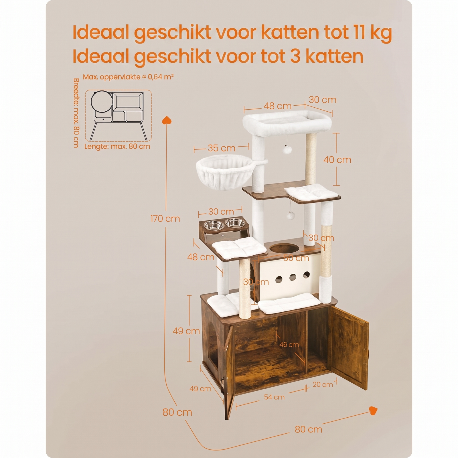 Kattenkrabpaal 170 cm met Kattenhuis en Opbergruimte – productweergave 8 | De Groot Living