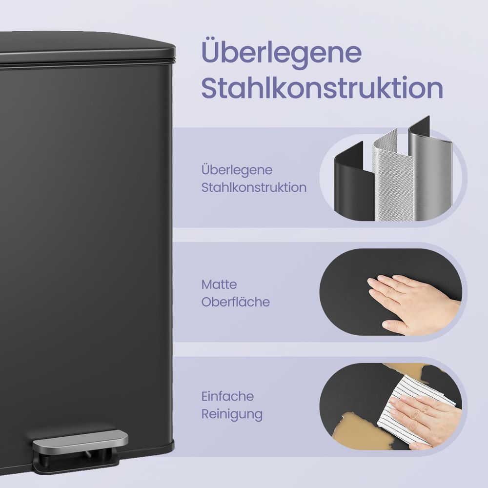 Keukenafvalbak Van Staal met Soft-Close Deksel en 40 Liter Inhoud – productweergave 5 | De Groot Living
