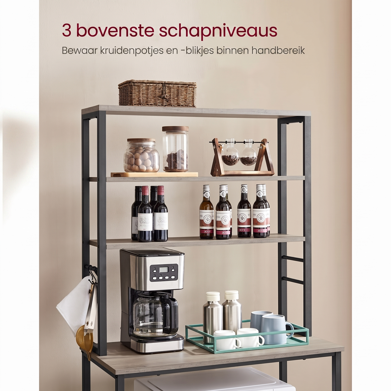 Keukenrek met Opbergplanken en Haken in Industriële Stijl – productweergave 31 | De Groot Living