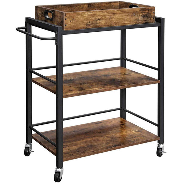 Keukenwagen met Legplanken en Wielen in Vintage Bruin en Zwart – productweergave 1 | De Groot Living