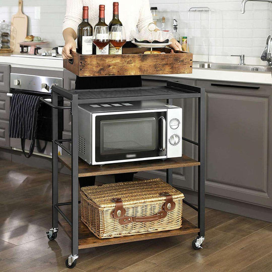 Keukenwagen met Legplanken en Wielen in Vintage Bruin en Zwart – productweergave 4 | De Groot Living