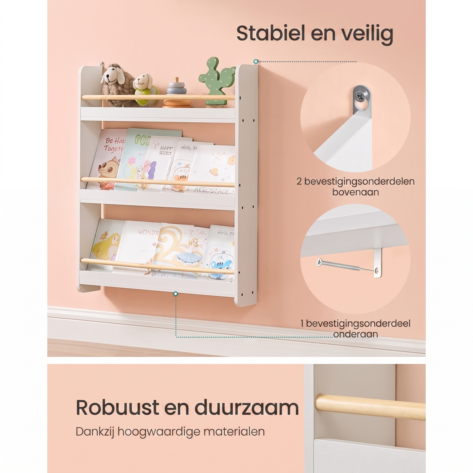 Kinderboekenkast met Legplanken voor Wandmontage – productweergave 4 | De Groot Living