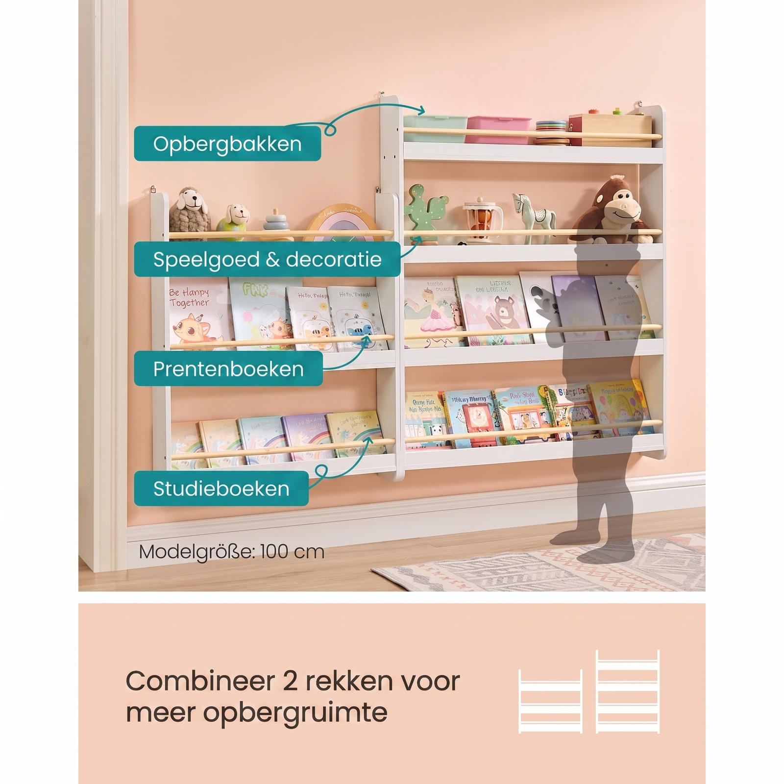 Kinderboekenkast met Legplanken voor Wandmontage – productweergave 6 | De Groot Living