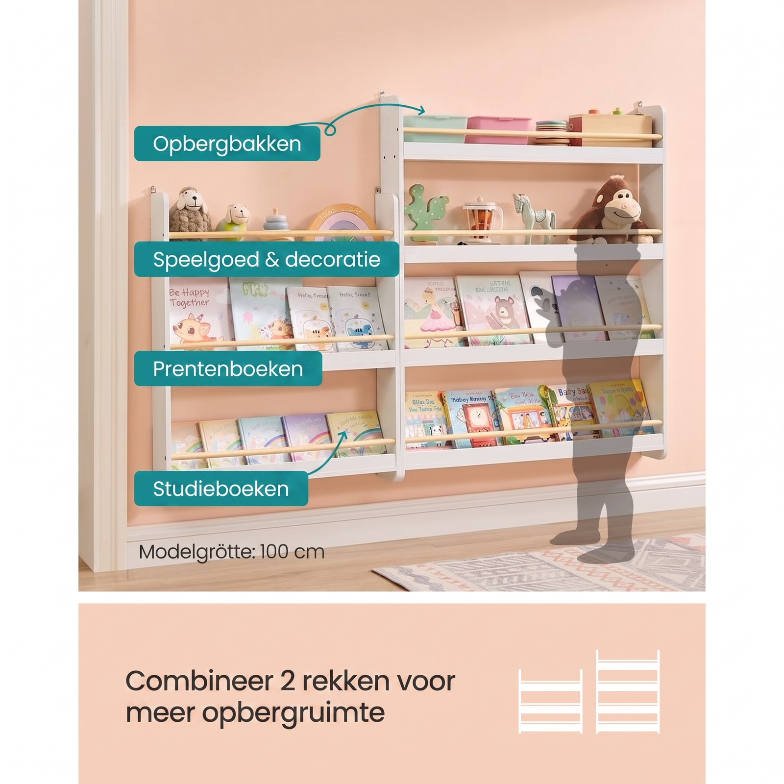 Kinderboekenkast met Legplanken voor Wandmontage – productweergave 11 | De Groot Living