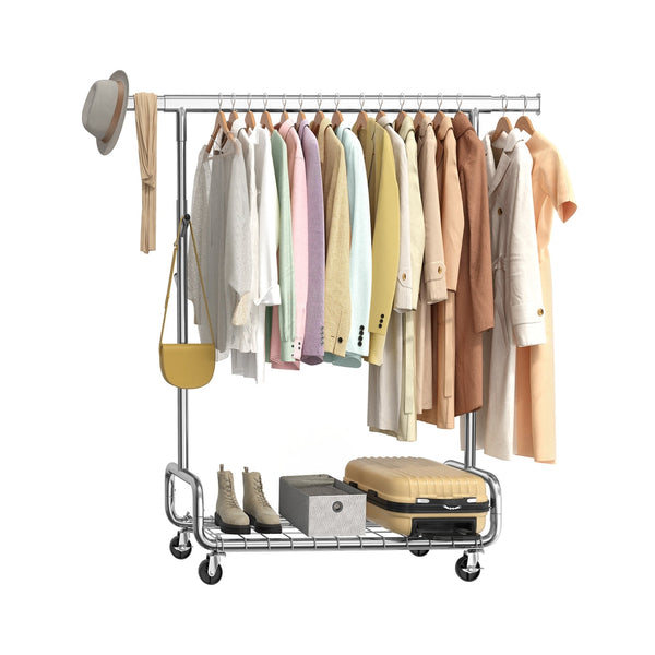 Kledingrek op Wieltjes met Uittrekbare Stang en Plank – productweergave 1 | De Groot Living