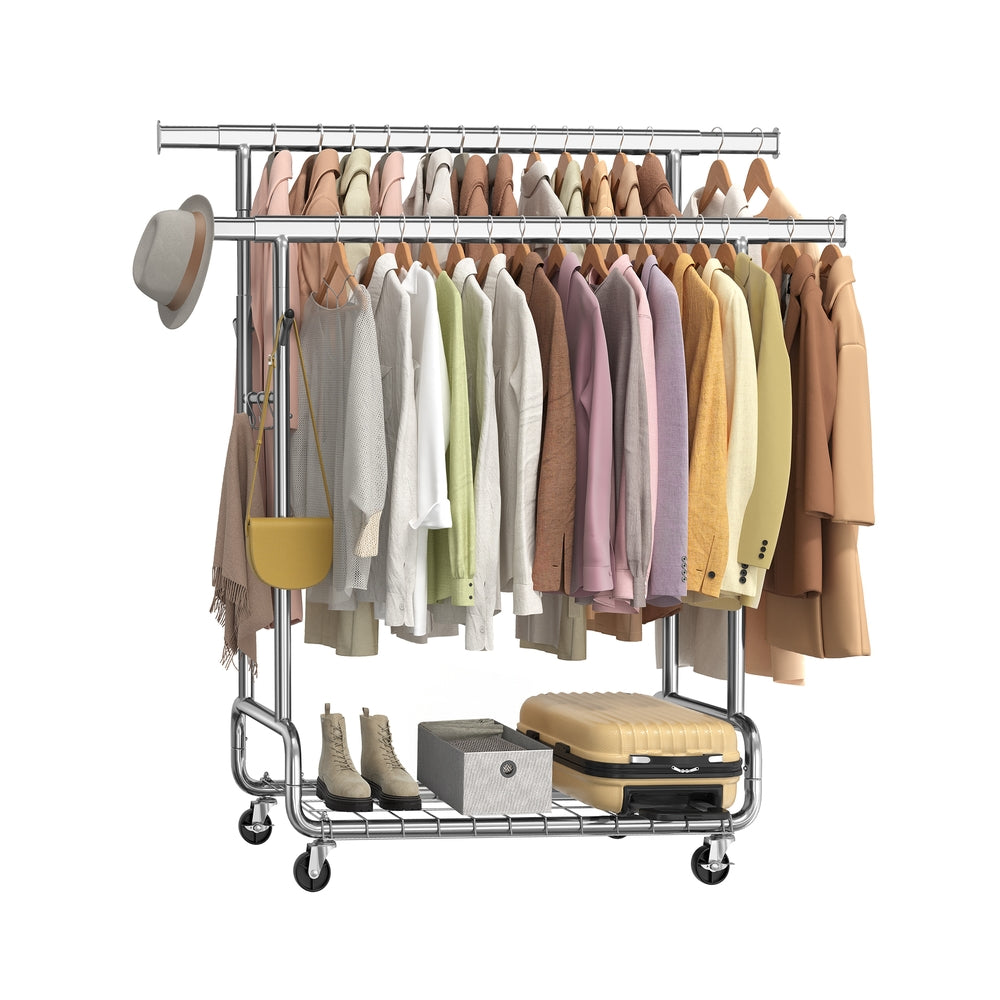 Kledingrek op Wieltjes met Uittrekbare Stang en Plank – productweergave 3 | De Groot Living