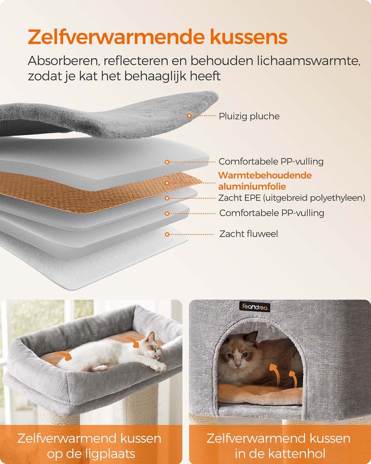 Krabpaal met Zelfverwarmende Dekens voor Grote Katten – productweergave 8 | De Groot Living