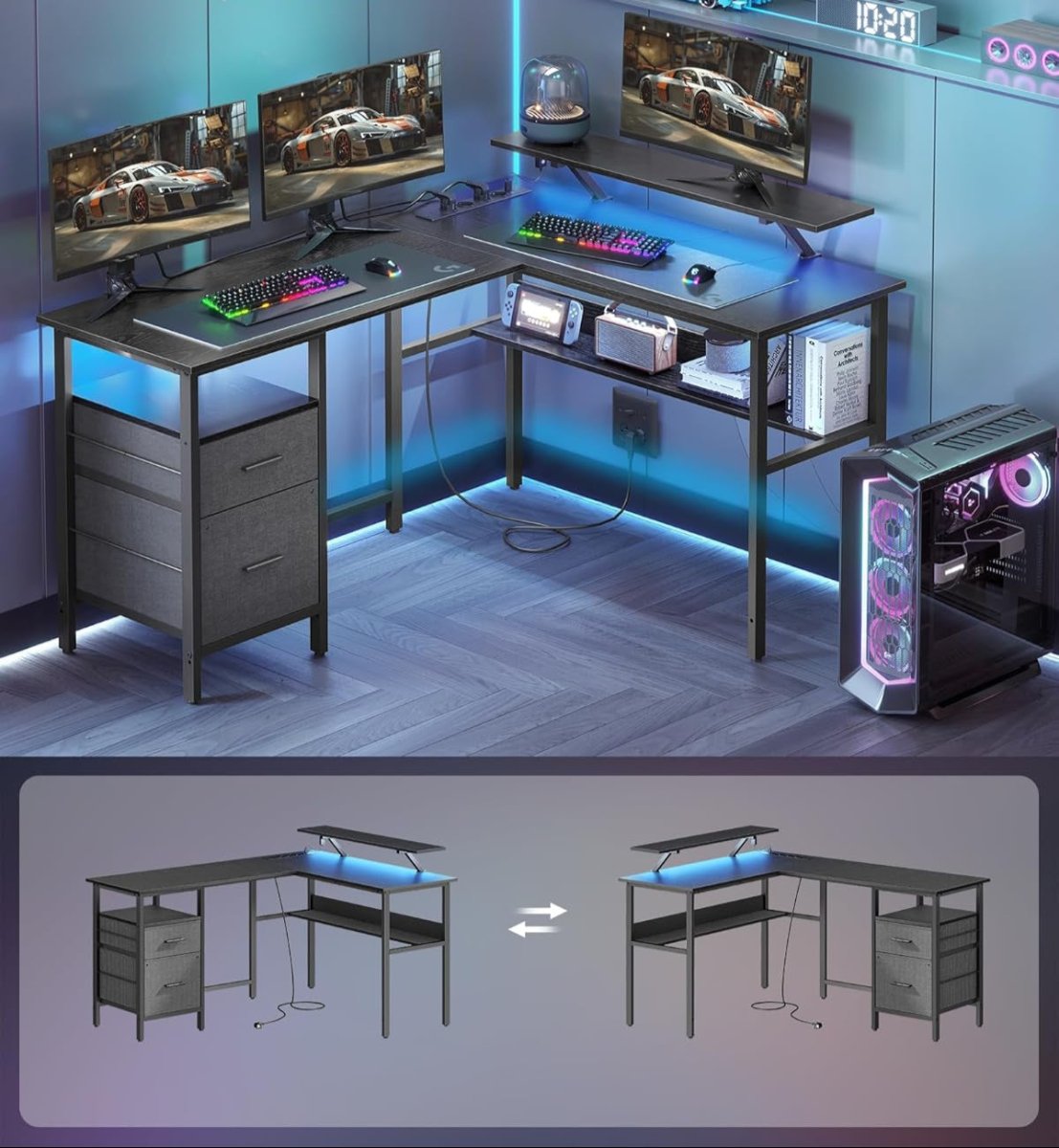Hoekbureau met LED-verlichting