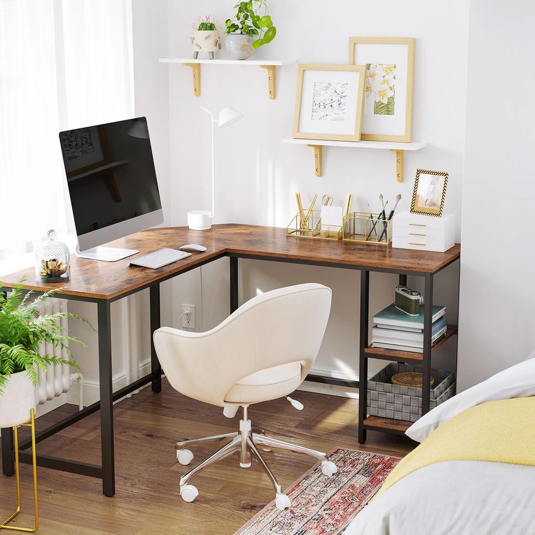 L-vormig Hoekbureau met Opbergplanken en Houtlook Werkblad – productweergave 3 | De Groot Living