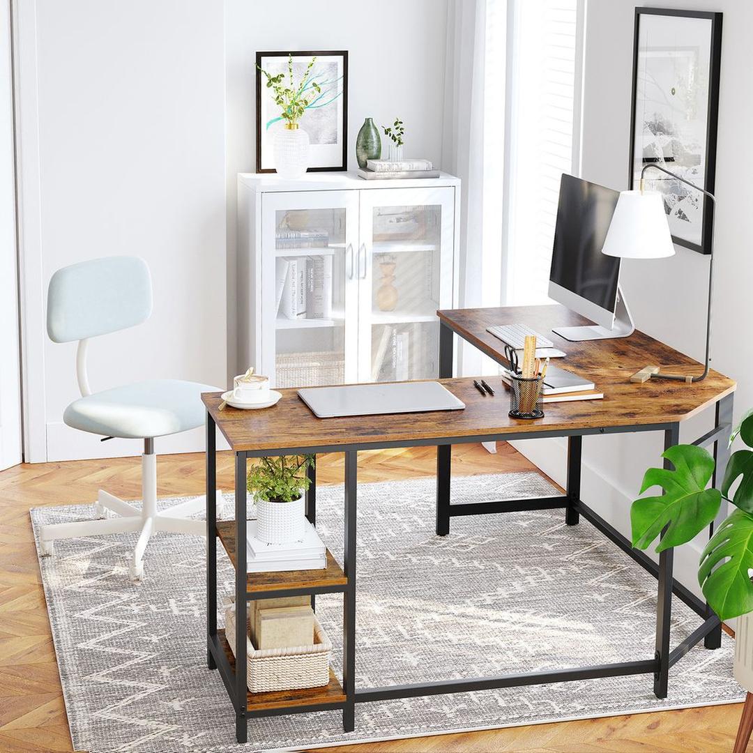 L-vormig Hoekbureau met Opbergplanken en Houtlook Werkblad – productweergave 4 | De Groot Living
