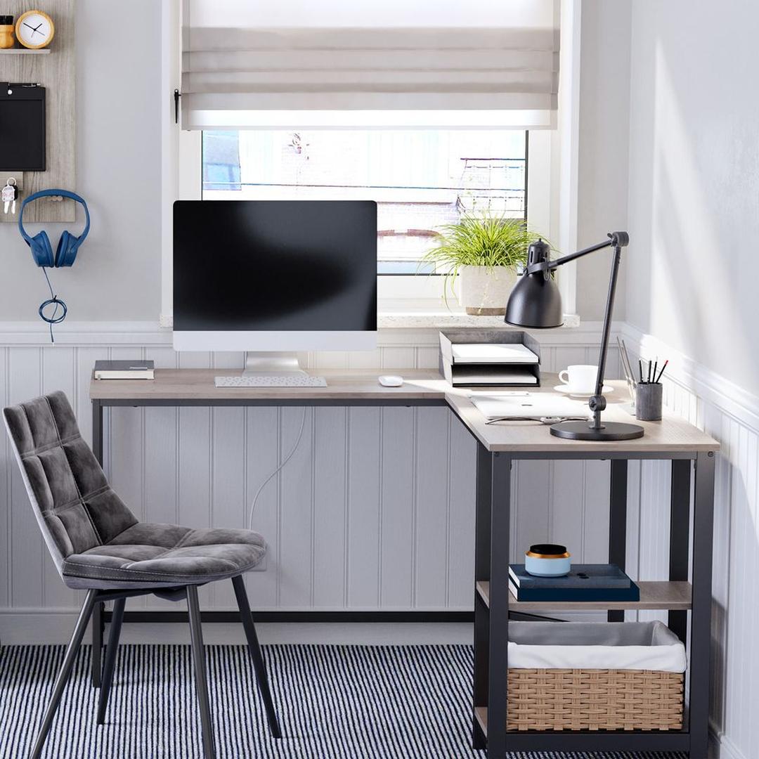 L-vormig Hoekbureau met Opbergplanken en Houtlook Werkblad – productweergave 13 | De Groot Living
