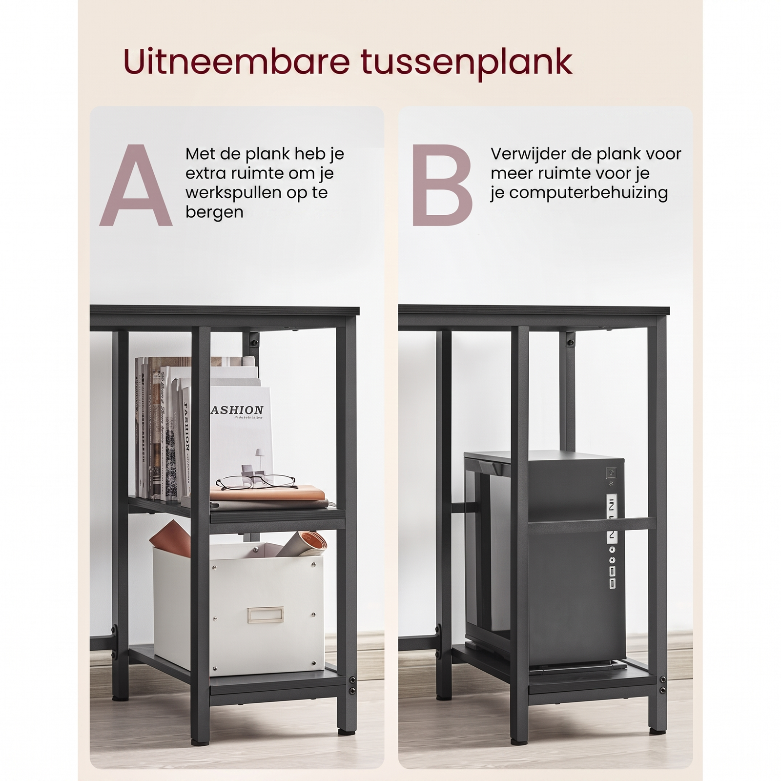L-vormig Hoekbureau met Opbergplanken en Houtlook Werkblad – productweergave 20 | De Groot Living