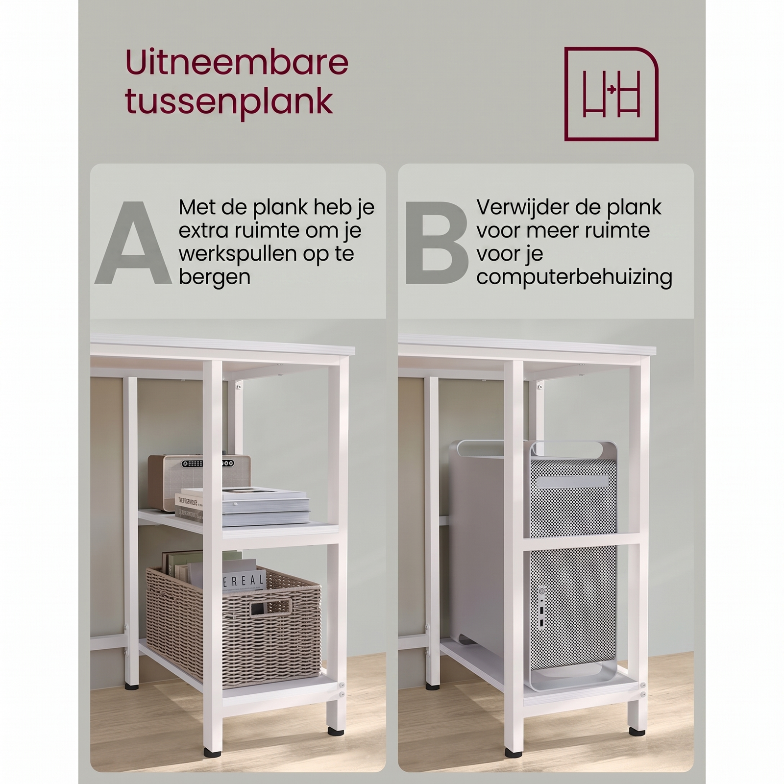 L-vormig Hoekbureau met Opbergplanken en Houtlook Werkblad – productweergave 27 | De Groot Living