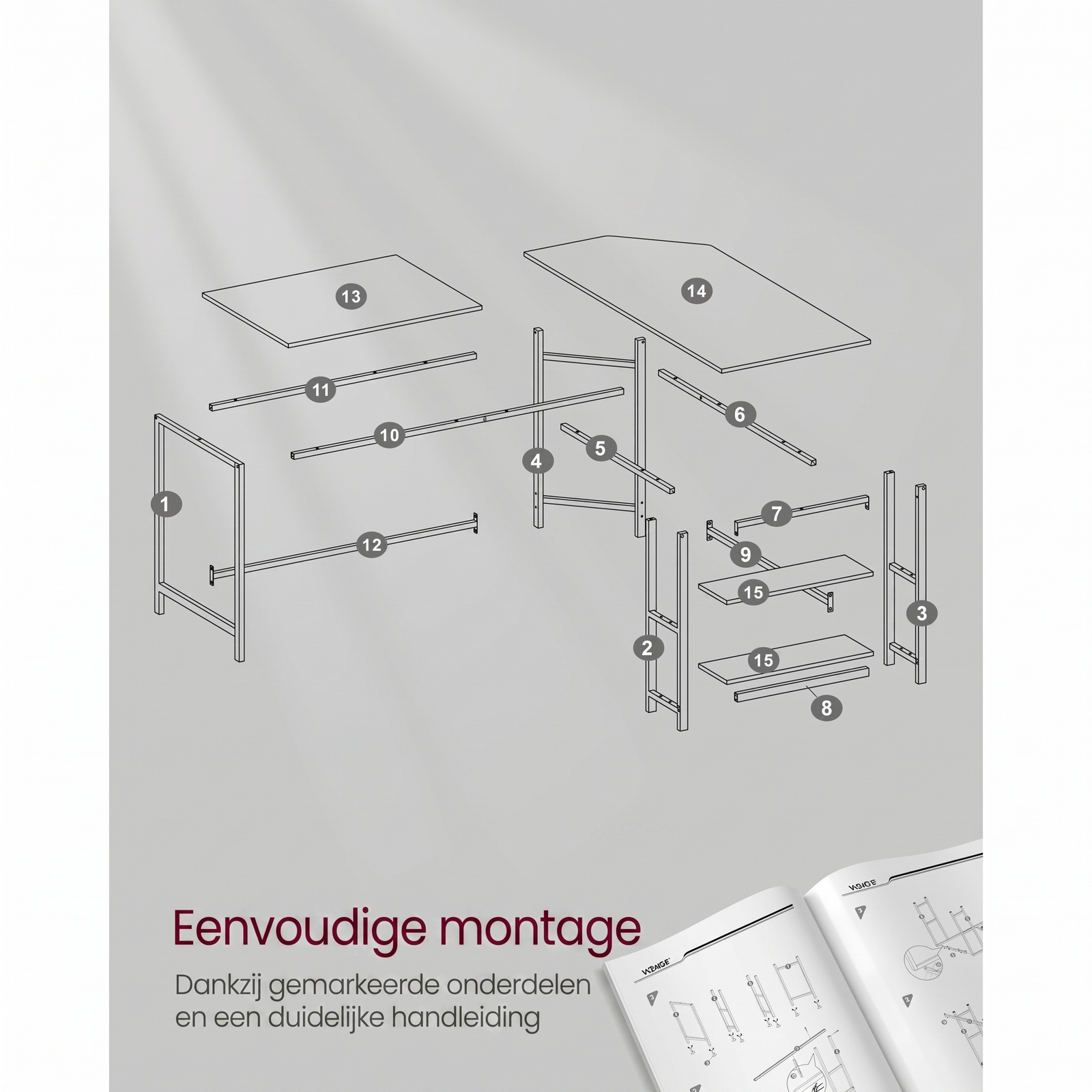 L-vormig Hoekbureau met Opbergplanken en Houtlook Werkblad – productweergave 31 | De Groot Living