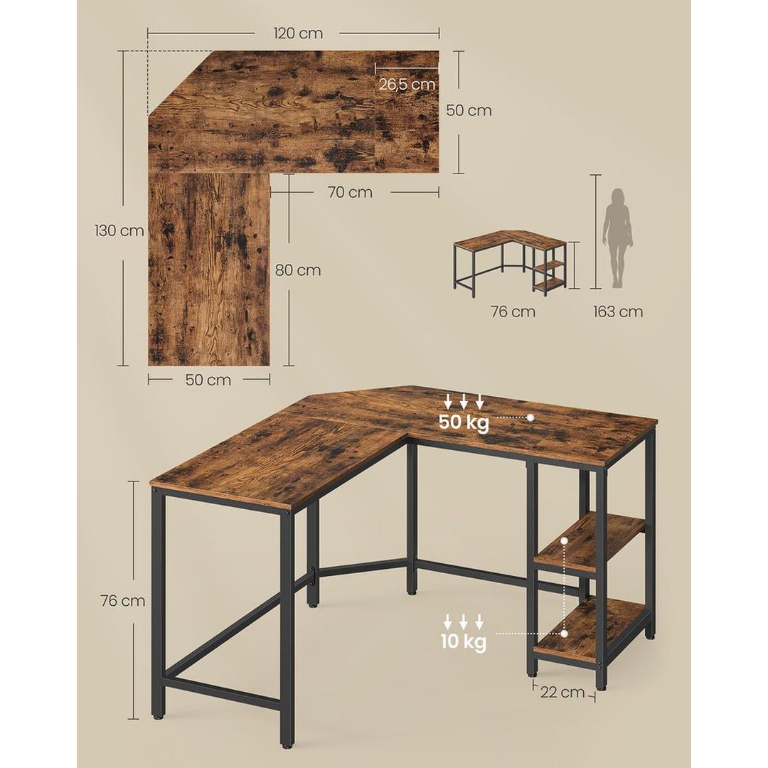 L-vormig Hoekbureau met Opbergplanken en Houtlook Werkblad – productweergave 38 | De Groot Living