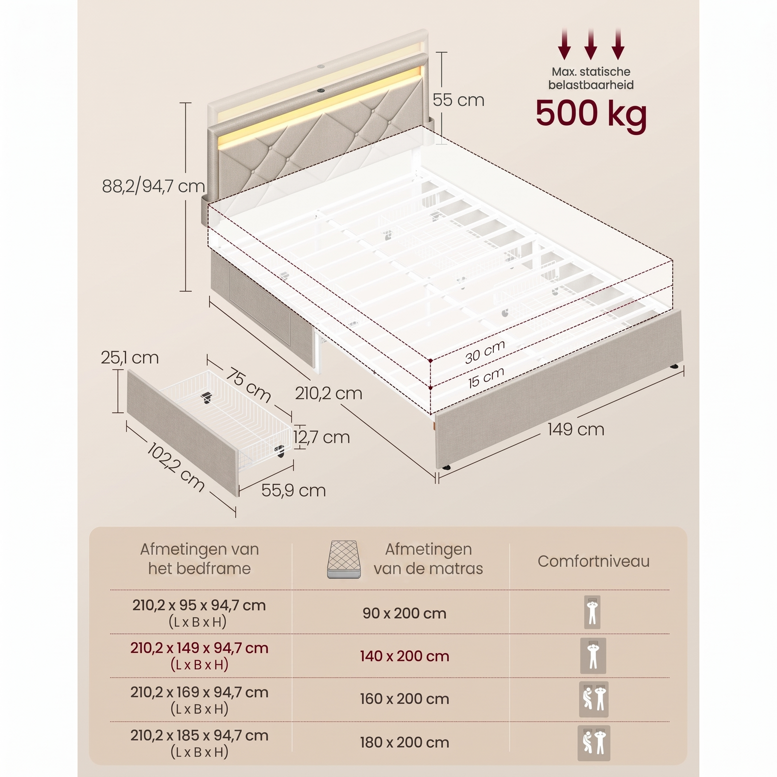 LED Boxspring met Opberglades – productweergave 7 | De Groot Living