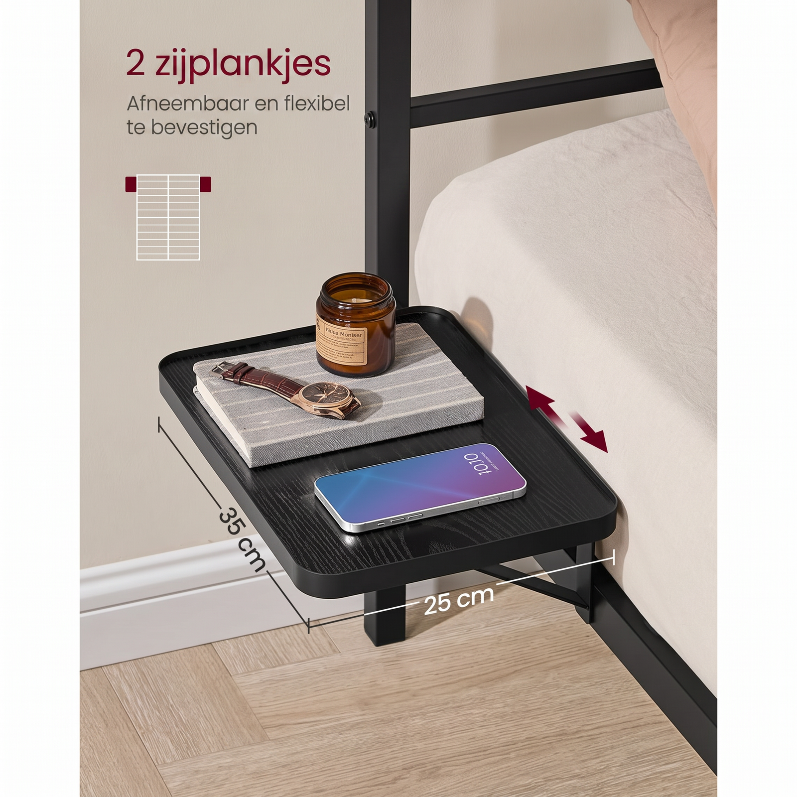 Metalen Bedframe 160x200 cm met Opbergplanken – productweergave 3 | De Groot Living