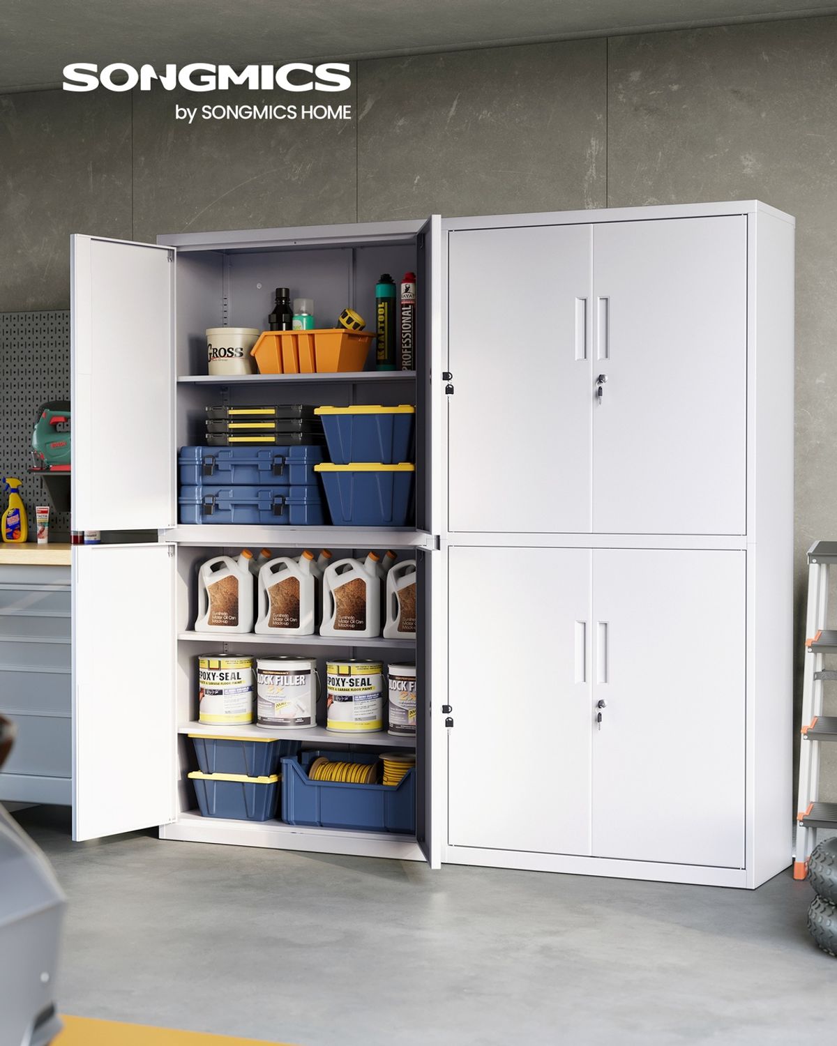 Metalen Garagekast met Verstelbare Legplanken en Afsluitbare Deuren – productweergave 6 | De Groot Living