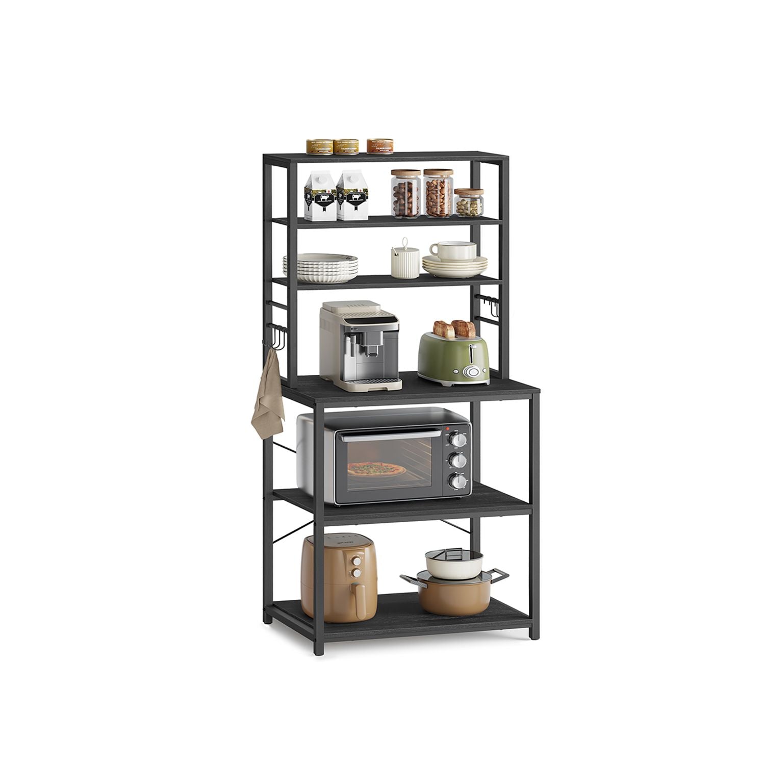 Metalen Keukenrek met Legplanken en 6 Haken in Industrieel Design – productweergave 5 | De Groot Living