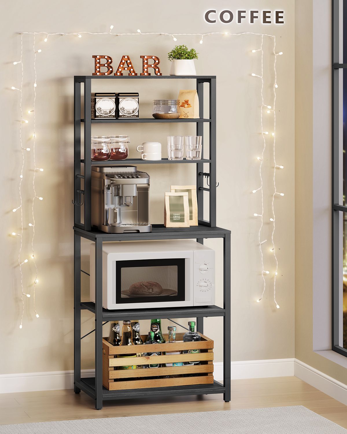 Metalen Keukenrek met Legplanken en 6 Haken in Industrieel Design – productweergave 7 | De Groot Living