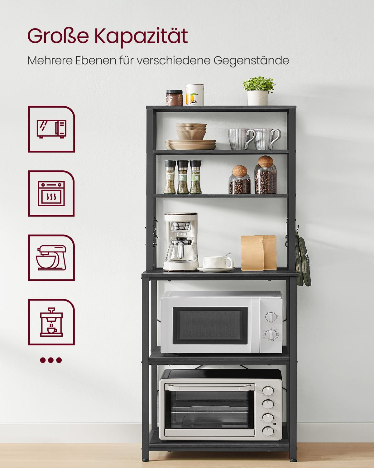 Metalen Keukenrek met Legplanken en 6 Haken in Industrieel Design – productweergave 8 | De Groot Living