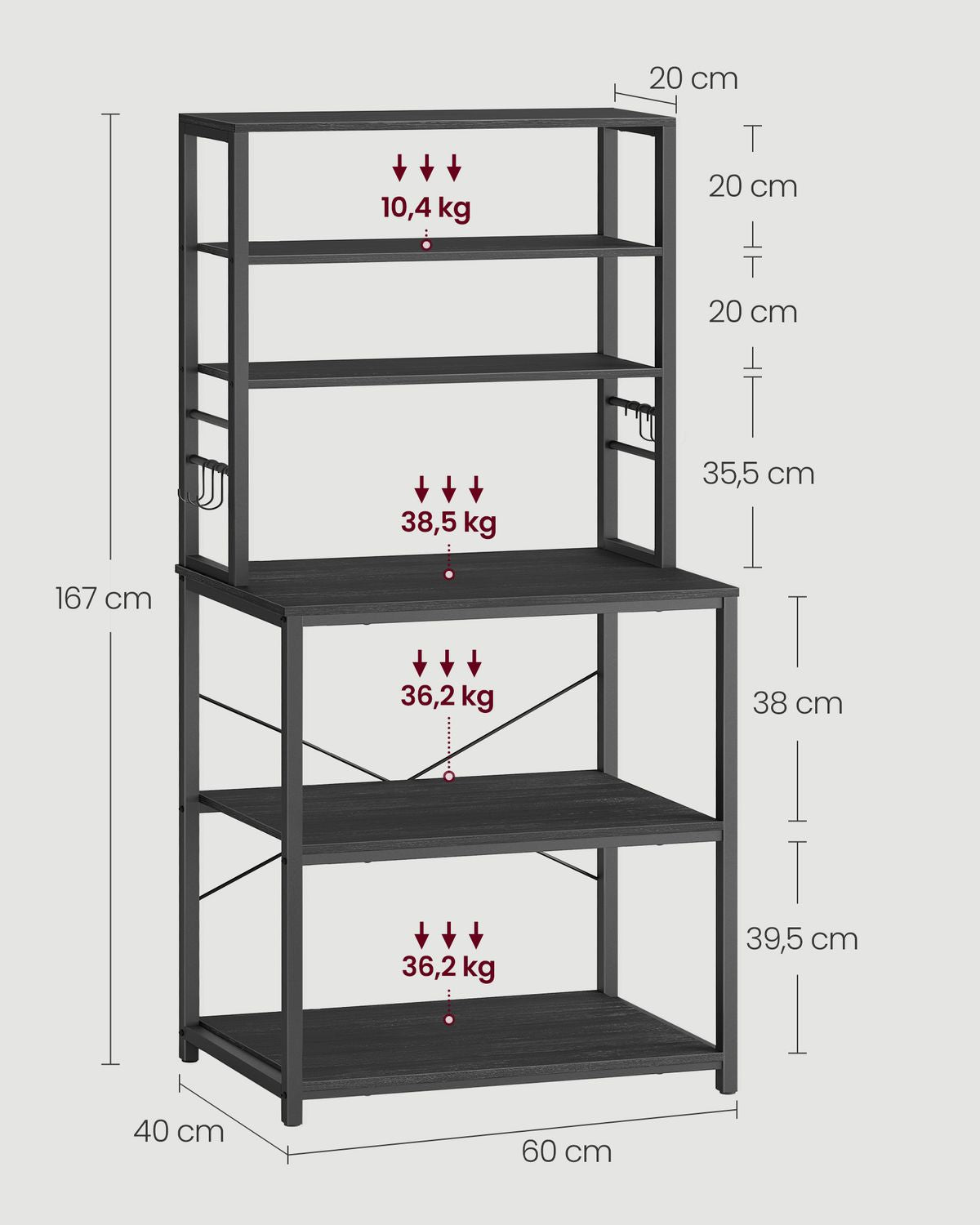 Metalen Keukenrek met Legplanken en 6 Haken in Industrieel Design – productweergave 11 | De Groot Living