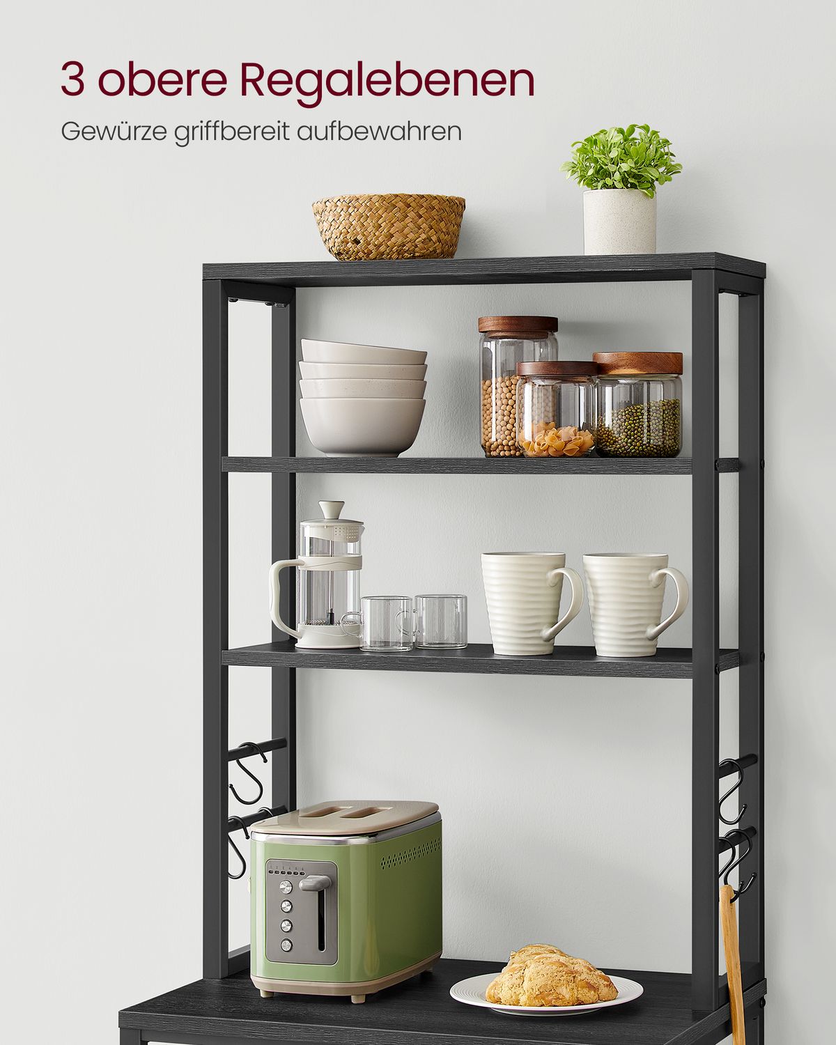 Metalen Keukenrek met Legplanken en 6 Haken in Industrieel Design – productweergave 12 | De Groot Living