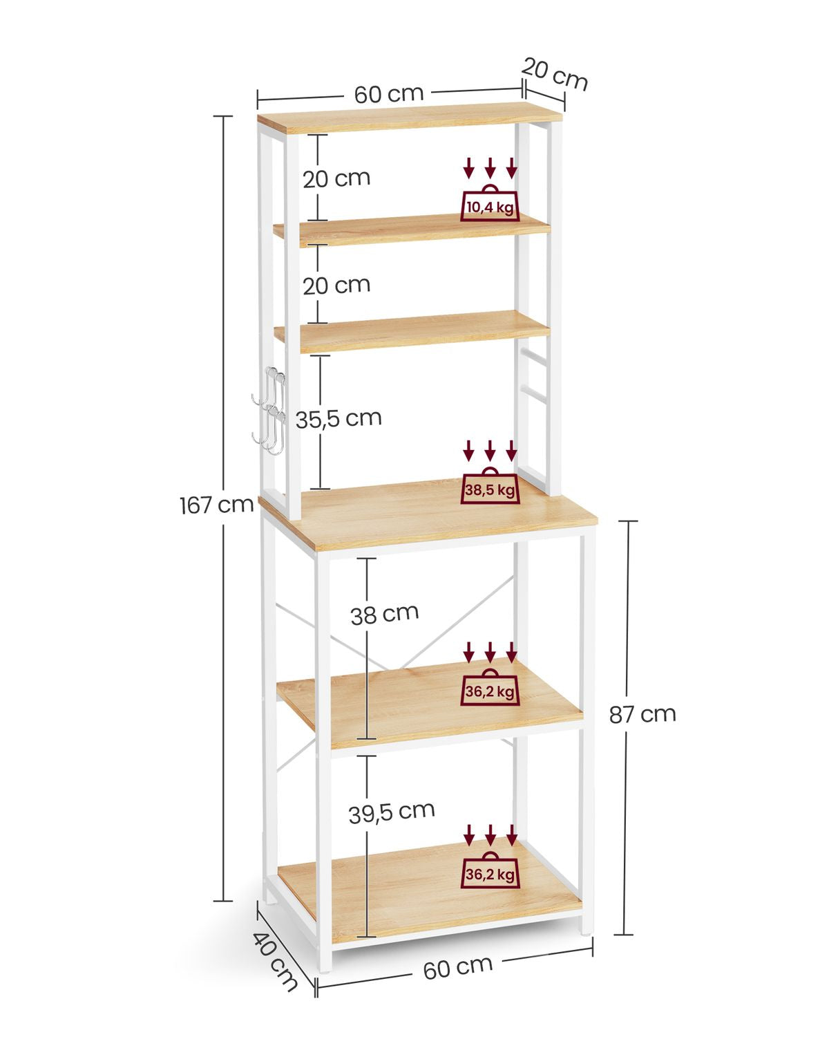 Metalen Keukenrek met Legplanken en 6 Haken in Industrieel Design – productweergave 19 | De Groot Living