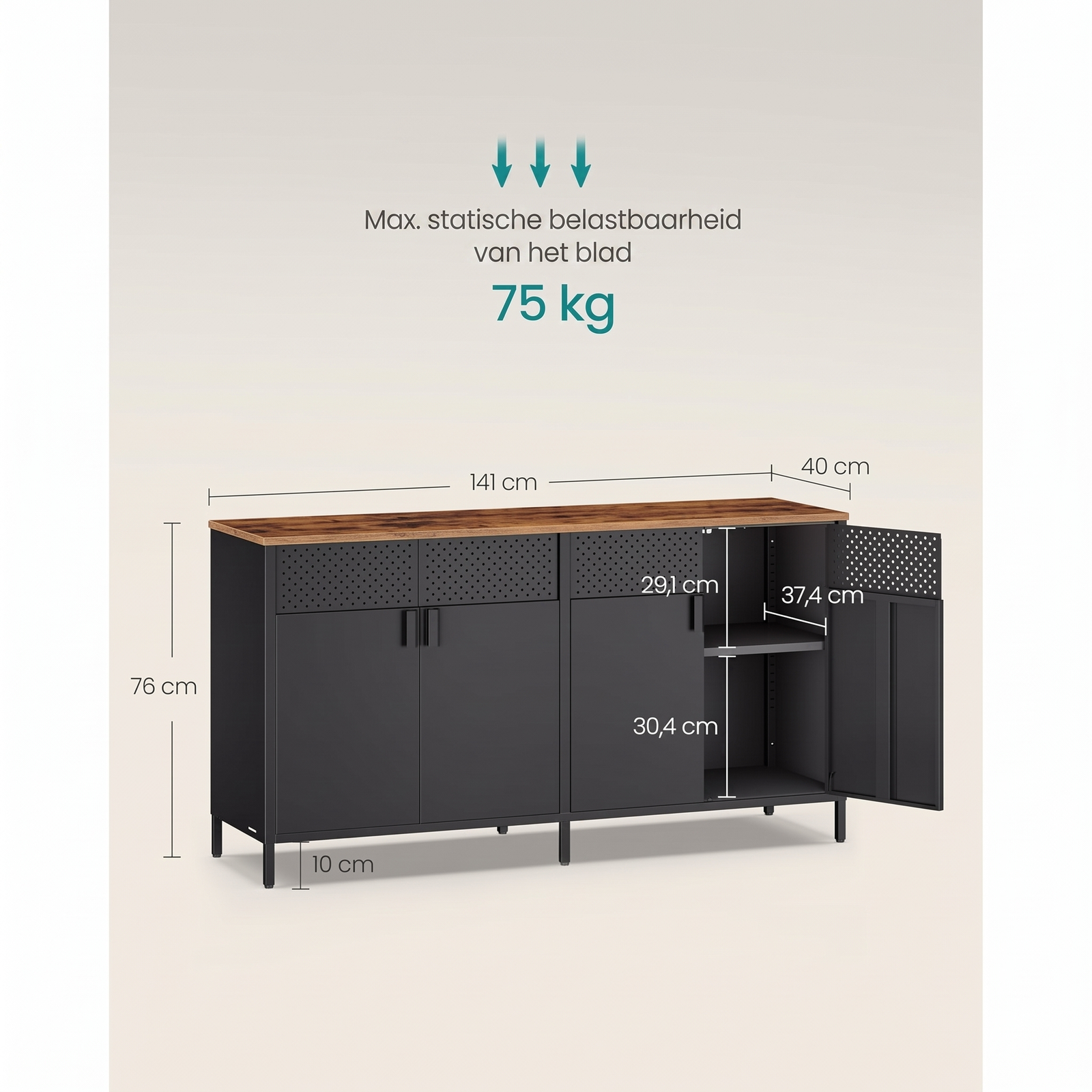Metalen Opbergkast met 4 Deuren en Verstelbare Legplank – productweergave 4 | De Groot Living