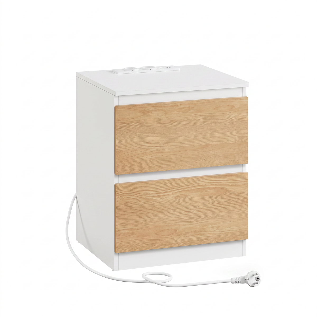 Nachtkastje met stopcontact, USB-A/USB-C en 2 lades voor slaapkamer