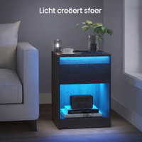 Nachtkastje met Verstelbare LED-Verlichting en Stopcontacten – productweergave 3 | De Groot Living