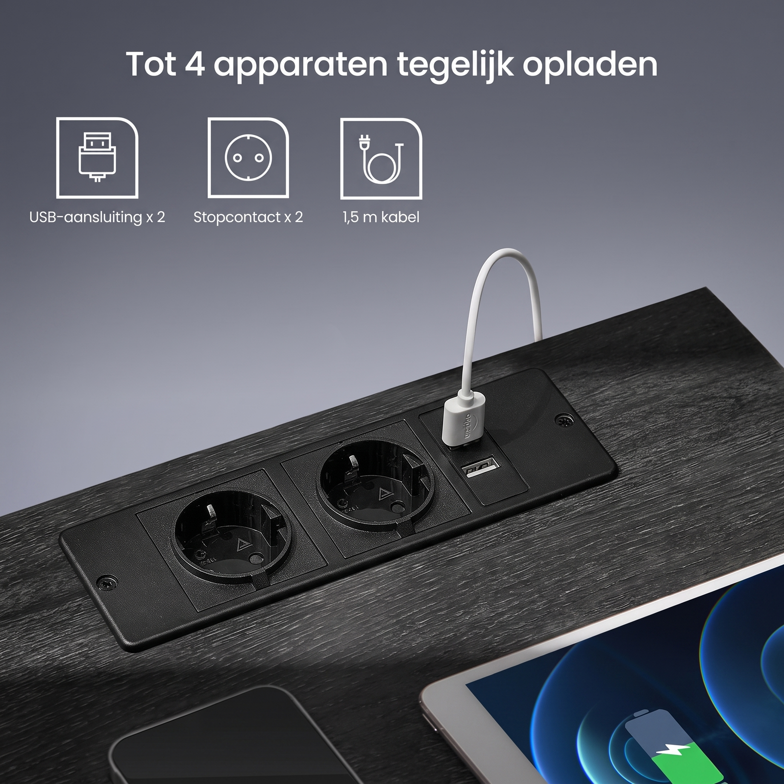 Nachtkastje met Verstelbare LED-Verlichting en Stopcontacten – productweergave 6 | De Groot Living