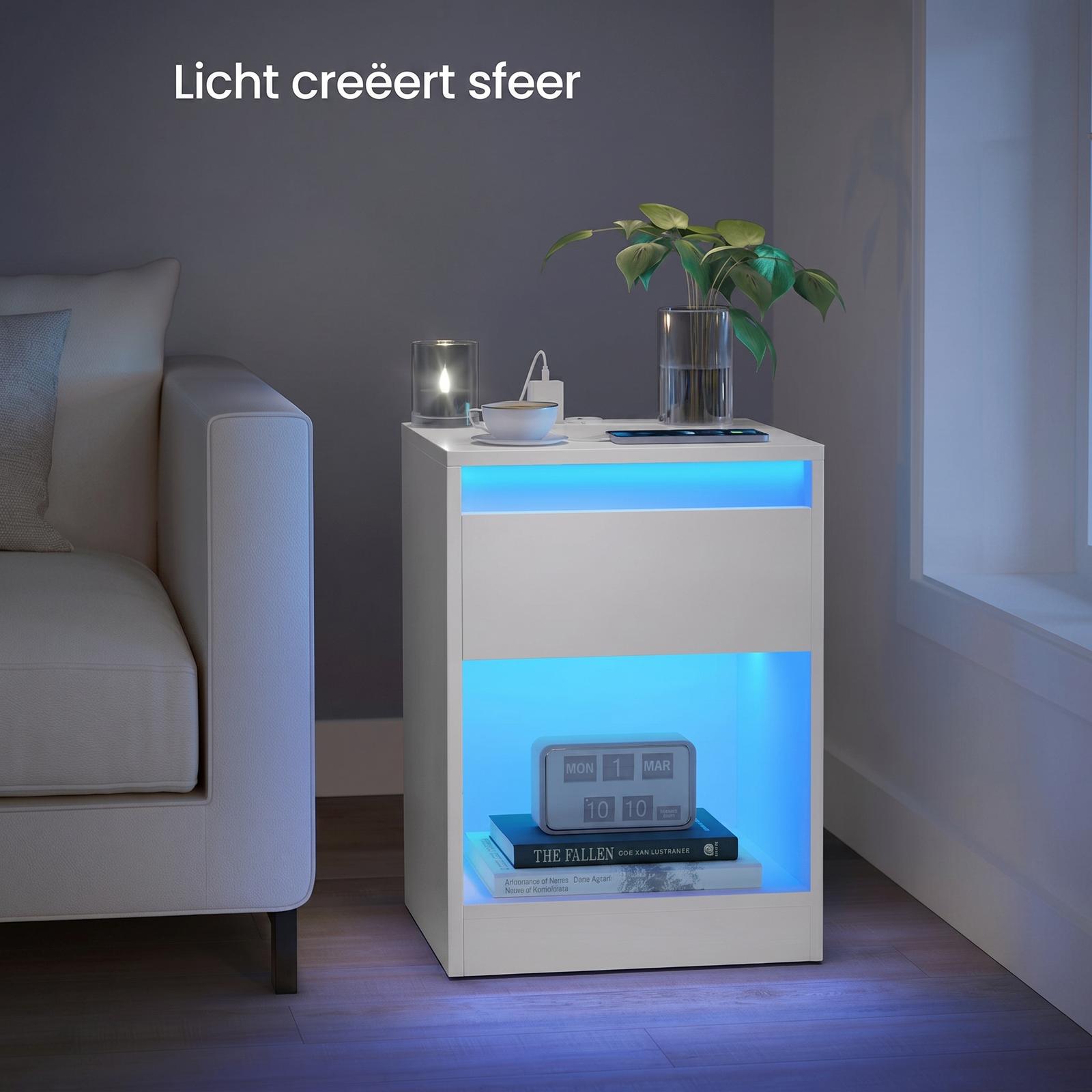 Nachtkastje met Verstelbare LED-Verlichting en Stopcontacten – productweergave 14 | De Groot Living