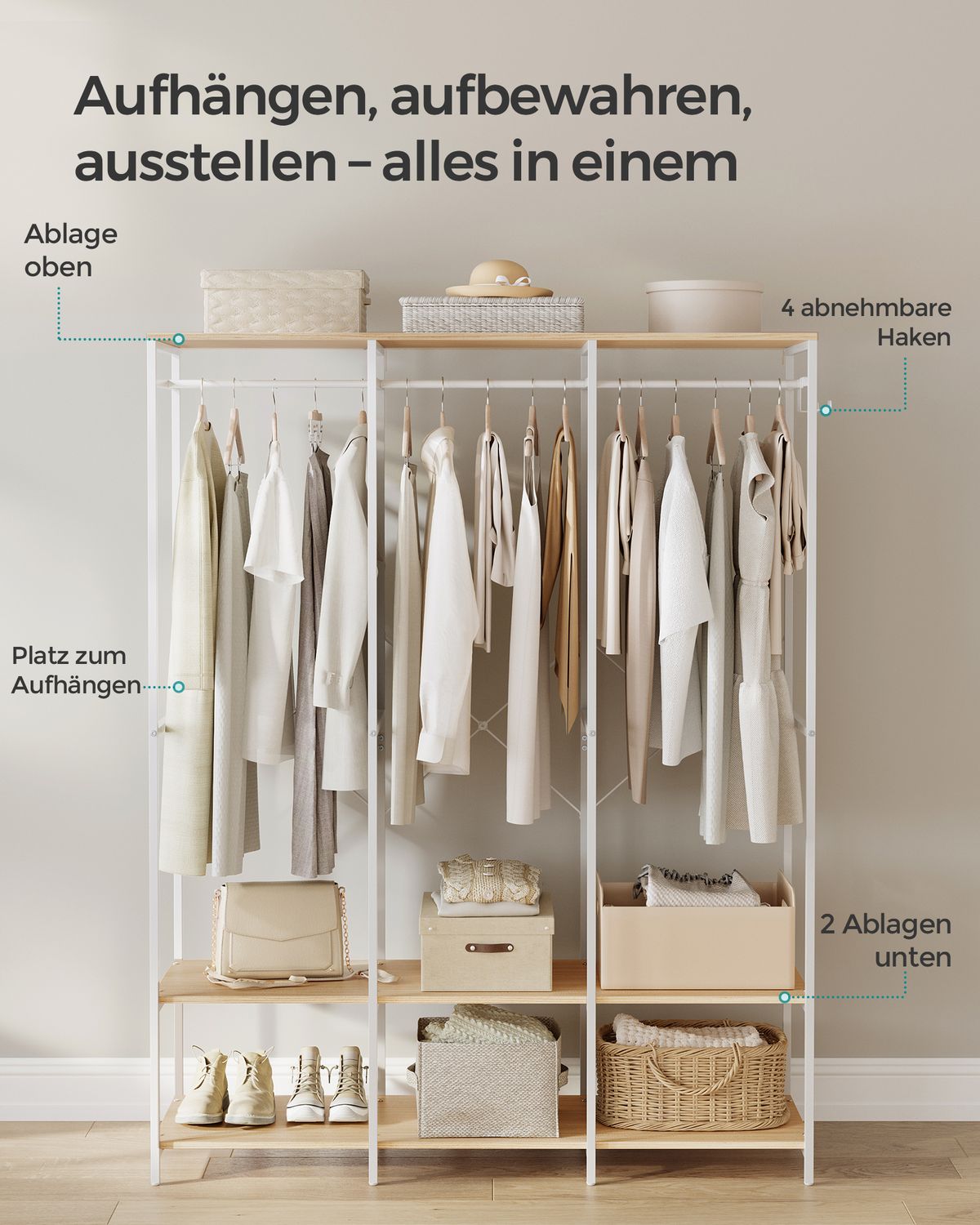 Open Kledingkast met Kledingroede en Afneembare Haken – productweergave 11 | De Groot Living