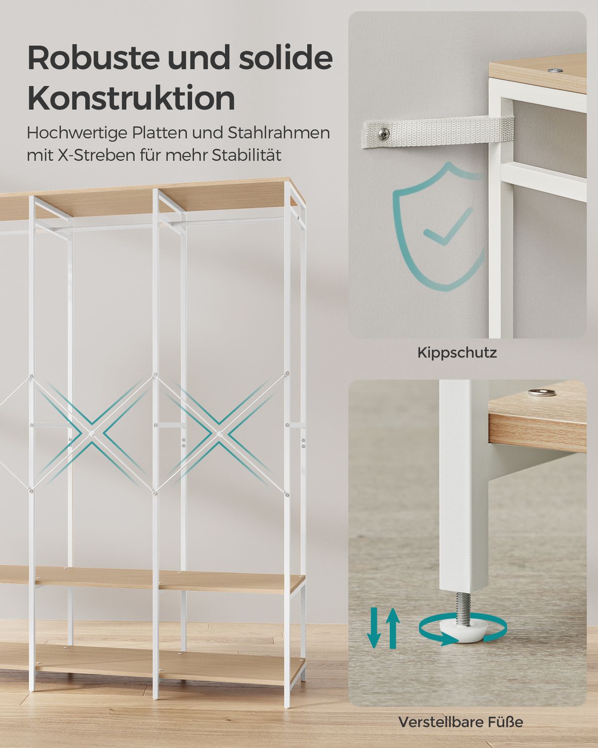 Open Kledingkast met Kledingroede en Afneembare Haken – productweergave 12 | De Groot Living