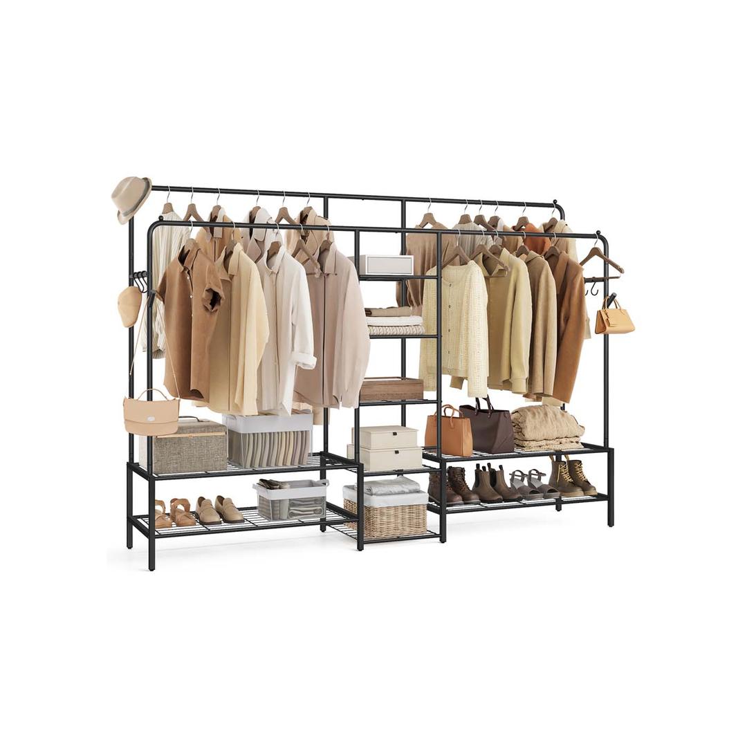 Open Kledingrek met Dubbele Kledingstangen en 7 Legplanken – productweergave 2 | De Groot Living