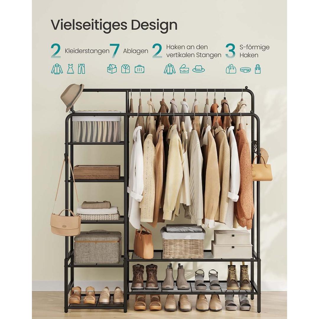 Open Kledingrek met Dubbele Kledingstangen en 7 Legplanken – productweergave 3 | De Groot Living